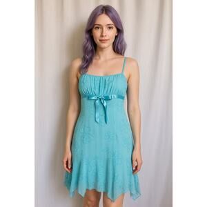 Finesse Vtg Y2k Large Babydoll Midi Dress Floral Fairy Blue Coquette Whimsy HoCo